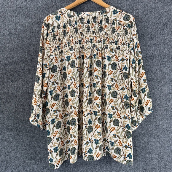 Rose + Olive Womens 3/4 Sleeve Floral Button Up Top Size 3X Cream Green Office - Picture 2 of 8
